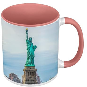 Mug de Couleur Qualité Premium Rose - Statue de La Liberté New York Monument Etats Unis Patrimoine Mondial - Tasse avec anse et intérieur de couleur
