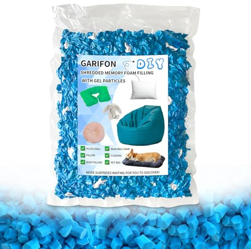 Garifon 5lbs Bean Bag Filler, Pillow Bean Bag Stuffing Filling, Shredded Memory Foam Filling, Punching Bag Filler, Foam Refill for Pouf/Ottoman Stuffing/Couch/Boxing Bag, Added Gel Particles