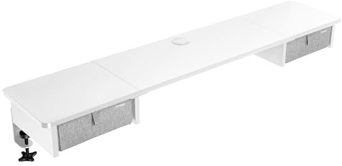 Duronic DD2 WE Schreibtischaufsatz für 2 Monitore, 120 x 25 x 11,5cm | Monitorerhöhung mit Tischklemmen, Gaming Home Office Monitorständer, Schreibtisch Erweiterung mit Schubladen, Extra Breit
