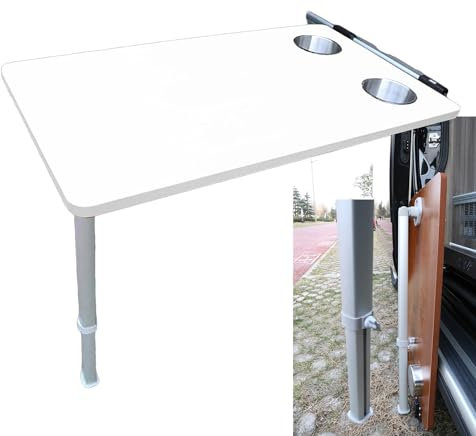 aallwwsso Rv Seite hängenden Klapptisch mit Upgrade ausziehbaren Tischbein + 2 Cup Slots，Holz Dinette Booths für Wohnmobile, Boote, Wohnwagen, Vans, Camper,79×39cm,White