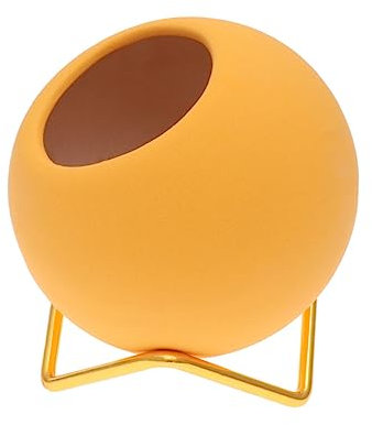 Sosoport Pot De Fleurs Artistique en Céramique Jaune avec Cadre en Acier Galvanisé pour Pots De Jardin Et