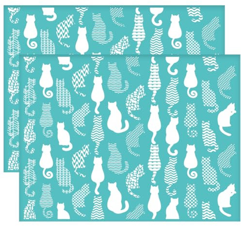 OLYCRAFT 2 Stück 28x22cm Katze Thema selbstklebende Siebdruck Schablone Katze Silhouette Siebdruck Schablone Tier Mesh Schablonen DIY Farbe Übertragung für Malerei auf Holz DIY T-Shirt Stoff