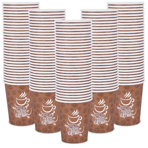 NUZEKY Paper Coffee Cups: 150 Pack 8oz Strong Disposable Coffee & Tea Cups Recyclable Hot Drink Cups - Lightweight Coffee, Chocolate, Elegant Paper Cups for Party, Camping, Picnic, Travel (150 Pack)