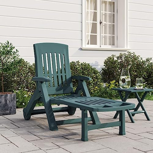 Rantry Faltbare Sonnenliege mit Rollen aus Polypropylen, Grün, Strandstuhl, Liegestuhl, Pool, Camping, Liegestuhl, Garten, Hof, Balkon