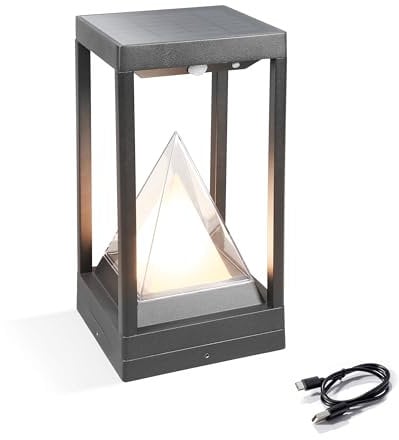 esotec Solarleuchte für außen Yanara 31 | Aluminium-Gehäuse | Li-Ion Akku | USB-C Ladebuchse | PIR Bewegungsmelder LED Standleuchte Solar Außenleuchte Gartenbeleuchtung Gartendeko | H=31cm 102587