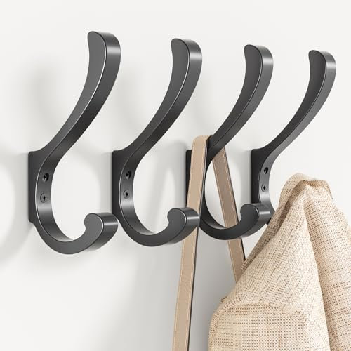 jockcaras 4 Stück Wandhaken Schwarz - Robuste Kleiderhaken zur Wandmontage, Aufhängehaken mit Schrauben für Mäntel, Jacken, Handtücher, Rucksäcke, Taschen