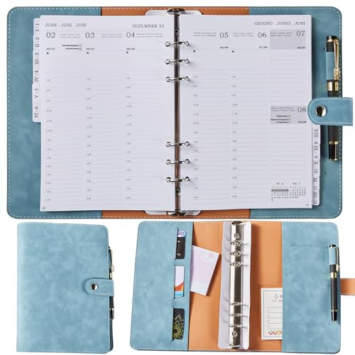 Terminplaner 2025 A5 Ringbuch Nachfüllbar, Vertikal, Kalender 2025 Wochenplaner mit Monatsregistern, Notizen, Kontakt, Stiftschlaufe, 1 Woche auf 2 Seite Jan.25-Dez.25, Buchkalender Planer Organizer