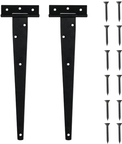 2 Piezas Bisagras en T de Alta Resistencia, Bisagras para Puertas de Madera, Bisagras en T de Puertas de Metal Negras, Bisagras Plegables para Puertas de Jardín, Ventanas, con Tornillos