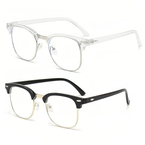 2 Pack Blue Light Blocking Glasses, UV protect Computer Reading Anti Blue Light Gaming Glasses, Retro Fashion Frame for Womens and Men, Non-Prescription Lens for Smartphone Screens TV - Round