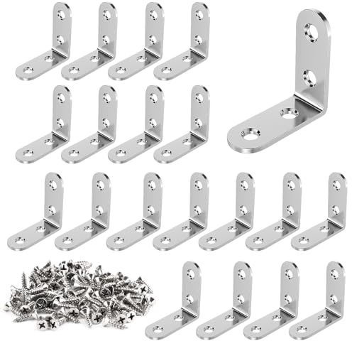VFANDV Winkelverbinder 20 Stück, 40x40mm Metallwinkel 90 Grad mit 80 Stück Schrauben Edelstahl Winkel L Klammern Schraube für Anbau Winkel Bracket Möbel Tabelle Stuhl Bücherregal