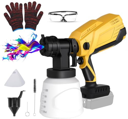 WingFly Akku Farbsprühsystem Kompatibel mit Dewalt 18V,20v Akku, Elektro Lackierpistole mit Düsen, 3 Spritzmuster, 1000ml Farbsprühgerät für Wänden, Möbel, Lackfarbe (Keine Batterie)
