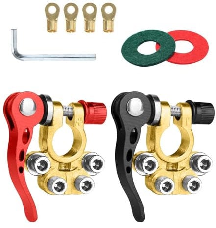 2 Pcs 12V 4 Way Battery Terminal Connectors, Battery Terminals, Battery Clamp, Car Battery Terminals, Quick Release Battery Terminals, Car Battery Connectors Positive Negative, for Cars Trucks Bus