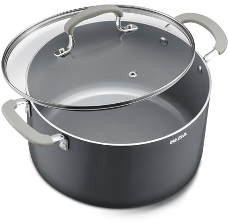 8 Quart Nonstick Stock Pot with Lid - BEZIA Ceramic Large Soup Pot for Family Cooking, Induction Ready, Stay-Cool Silicone Handles, Easy Cleanup, Perfect for Stews, Pasta & Batch Cooking