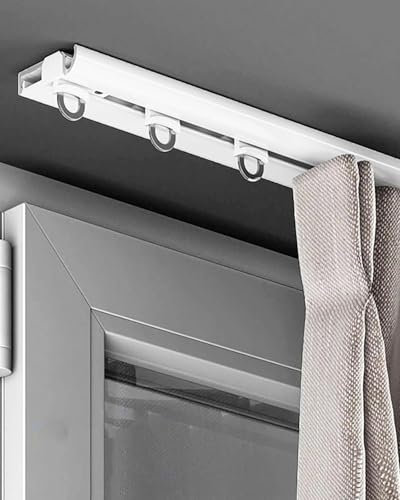 ENHEN Curtain Track 7.1mm Thin Metal Curtain Rail for Bay Window/Bedroom, Ceiling Mounted Invisible Casement Curtain Rail, Sliding Room Divider Pole, 1m-8m(White,310cm/122in/10.2ft)