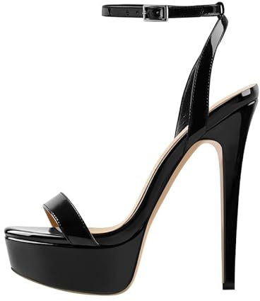 blingqueen Ankle Buckle Strappy Sandals for Women with Stiletto Black Gladiator Sandals Platform High Heels with Buckle Open Toe Slingback Pumps Classic 6 Inch Sexy Heel for Women UK 4