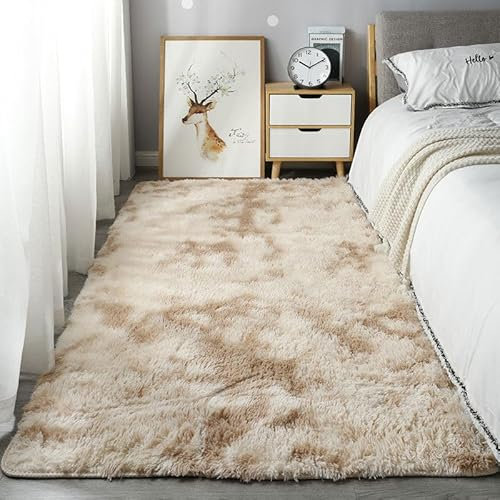 Homesally Shaggy Hochflor Teppich Flauschig rutschfest Waschbar Moderne Deko Teppich für Schlafzimmer, Wohnzimmer,Light Camel,80cm×200cm