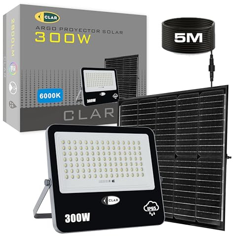 CLAR - Luces Solares LED Exterior Jardin, Focos LED Exterior Solares, Foco Solar Exterior, Mando a Distancia Incluido, 300W