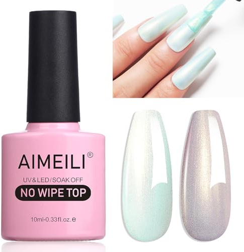 Aimeili 2-in-1 Nagellack, glänzend, Perlmutt, Glitter, kein Wischen, Top Coat, langanhaltend, 10 ml – 10