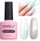 AIMEILI Pearl Glitter Top Coat Gel Polish, Micro Aurora Glitter Gel Polish Clear Gel Top Coat No Wipe UV LED Soak Off, Rainbow Shimmer Nail Art Top Gel, High Gloss Shiny Finish, Long Lasting, 10ml,010
