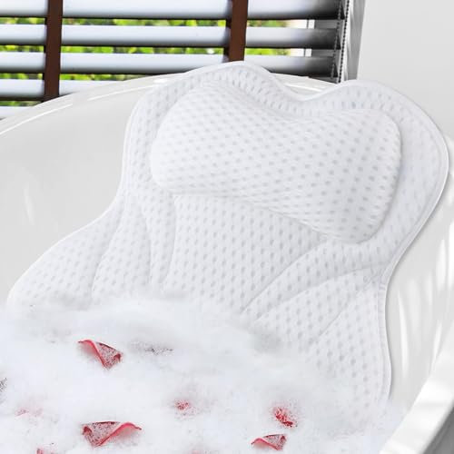 Badewannenkissen Nacken, Shodiffy Badekissen für Badewanne 4D Mesh Kissen badewanne mit 6 Saugnäpfen Badewanne Zubehör Stützt Kopf Nacken Schultern Rücken für Home Spa und Badewannen (Weiß)