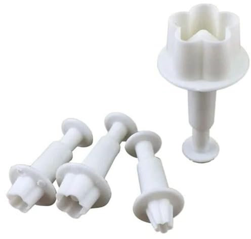 4-Piece Blossom-Shaped Pastry Mold Set – Floral Plunger Cutters for Fondant, Cookies & Cake Decor | Reusable Plastic Baking Essentials with Ergonomic Design