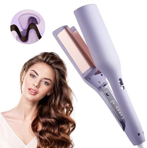 French Wave Curling Iron, Big Wave Hair Curler, French Egg Roll Curling Iron, V Shaped Hair Curling Iron, 32mm Adjustable Temperature Waver Curling Iron Wand, Suitable for All Hair Types, Purple