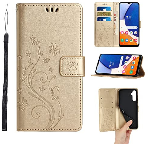 Anshow Lederhülle für Samsung Galaxy S24/S25 Hülle und Schutzfolie, Handyhülle für Samsung Galaxy S24/S25, Flip Wallet Hülle Leder Tasche Schutzhülle, Golden
