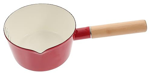 OFFSCH Snow Pan Wooden Handle 1000ml Red Pot Food Saucepan Milk Pan Kitchen Must-Have