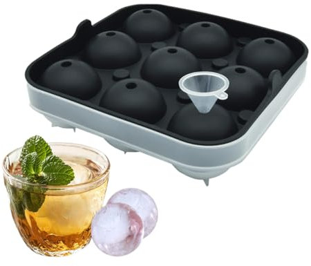 Silikon Eis Ball Maker Tray mit Deckel, 9 * 5cm Runde Eiswürfelform, leicht zu entnehmen Eiskugeln für DIY Gelee Pudding Joghurt Whisky Cocktails Schokolade Süßigkeiten, Kugel Eiskugelform Groß