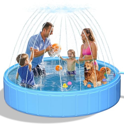 artcool Piscine épaisse extra large de 246,4 cm pour chiens de grande taille, piscine antidérapante en plastique dur, arroseur pliable 2 en 1, piscine portable pour enfants et animaux domestiques