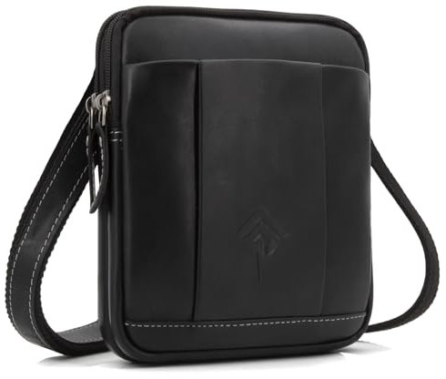 ekavale Umhängetasche Herren aus Leder - Stylische Schultertasche Herren Vintage - Messenger-Bag für Männer, für Alltag, Arbeit Robuste kleine Herrentasche (Schwarz Apron)