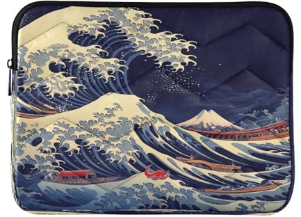 Cgiub Great Wave Laptop Sleeve 13-14 Inch Protective Laptop Case Shockproof Computer Briefcase Carrying Case Portable Laptop Bag for Notebook, Tablet, 34x26x2 cm