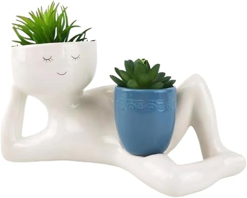 Funny Planters Pot de fleurs en résine avec trou de drainage, motif visage souriant, pour plantes grasses, cactus, décoration d'intérieur et de jardin (bleu)