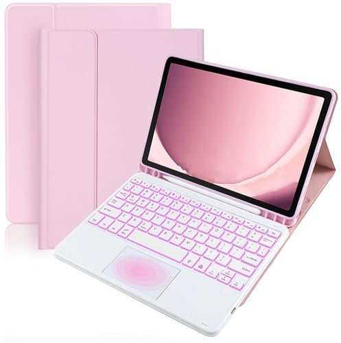 FAYGAOAI Funda con Teclado para Samsung Galaxy Tab A7 10.4'' 2022/2020 (SM-T500/T505), Contiene Ñ, Retroiluminación 7 Colores, Teclado Inalámbrico Magnético Desmontable con Soporte para S Pen,Rosado