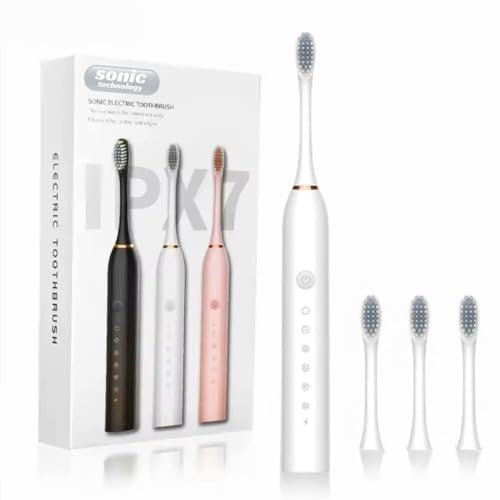 Welari Sonic Electric Toothbrush – 6 Modes, 4 Replaceable Brush Heads, USB Fast Charging, Waterproof, 30-Day Battery – Professional Oral Care for Sensitive Teeth & Whitening – White