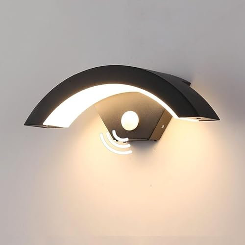 DELIPOP Applique Murale Exterieur avec Détecteur de Mouvement, 24W Lampe Murale Extérieur IP65 Etanche, Noir Luminaire Exterieur pour Terrasse Entrée Jardin Garage, 3000K Blanc Chaud