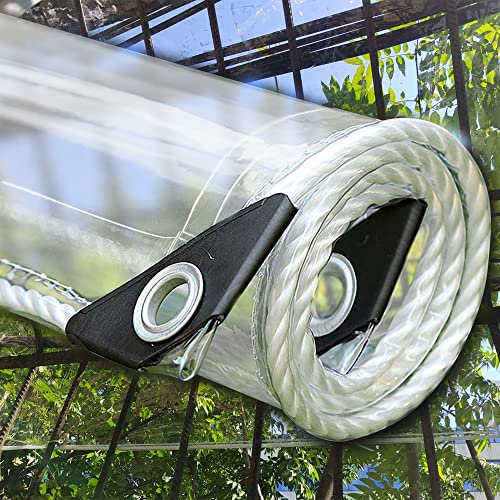 Heavy Duty PVC Transparent TarpaulinWaterproof Clear Tarp with Eyelets Ideal for Pergolas Garden Greenhouses Pet Roofs and Outdoor Covers3.3m x 7m with Complimentary Ropes