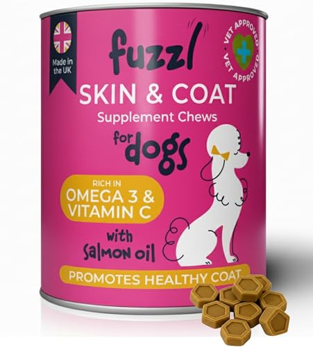 Fuzzl Itch Relief Skin & Coat Supplement Max Strength - Science Backed, Vet Approved, Made in UK - Omega 3, Vitamins - Daily Anti-Itch Supplement for Dry Skin Supports Healthy Skin & Coat 30 Treats