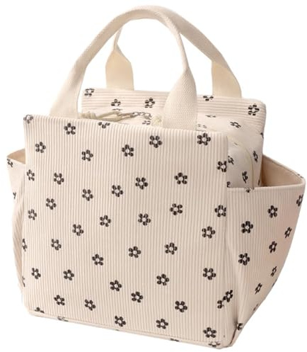 Tcdwla Bolsa Termica, Bolsillo de Almuerzo, 12L Gran Capacidad (Beige 2) | 2 Bolsillos Laterales, para Almacenar Vaso de Agua, Paraguas, Utensilios de Mesa, para Picnic, Trabajo, Escuela