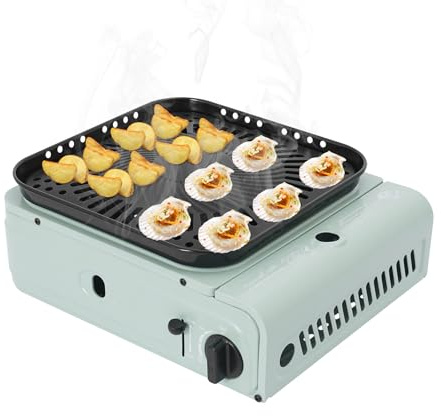 Gaskocher 1-flammig mit Piezozündung, Camping Gasgrill, Campingkocher mit Tragbarer, Tragbarer Tischgrill, Camping Zubehör 31 * 27 * 12cm (Grün)