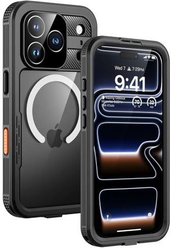 Lanhiem für iPhone 17 Pro Hülle Wasserdicht 360 Outdoor Stoßfest | Schwarz,Wasserfest Schutzhülle,Waterproof,Handyhülle mit Displayschutz,Komplett Panzerhülle,Kompatibel mit Magsafe,Baustelle