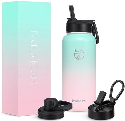 HydroPal Vacuum Insulated Water Bottle 1900ml (1.9L) Stainless Steel, BPA Free, Leakproof, 12H Hot 24H Cold, with Straw & Spout Lids for Camping