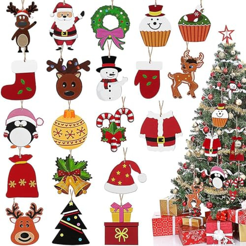 20 Pezzi Ornamenti Natalizi con Motivi Pupazzetti Natalizi In Legno Decorazioni Natalizie per Albero per La Casa e Come Etichetta Regalo