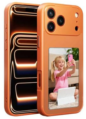KSOPUERT Smart Tintenbildschirm Handyhülle für iPhone 17 Pro Max,Orange | Verbesserte 4-Farben, NFC, DIY-Handyhülle,Personalisierte Rückseite mit Ihren Bildern/Texten, Always-On-Display,4-Zoll