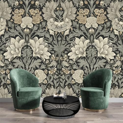 NAWVNMI William Morris Style Floral Mural Wallpaper 400 x 280cm Silk Wallpaper Vintage Elegant Murals for Bedroom Living Room Bathroom Kitchen, Sofa TV Background Wall Mural