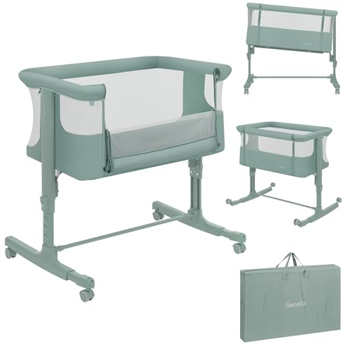 Lionelo Aurora 3 in 1 Babybett bis 9 kg, Beistellbett, Wiege | Höhenverstellug und Einstellung der Neigung der Matratze, 4 Räder mit Bremse Ergonomische Matratze Tasche
