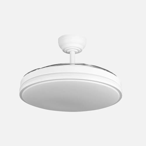 ABRILA - Ventilador DC Parlatore 60W Blanco | 3 Aspas Desplegables | Control por Voz | Tecnología LED 6980lm | Control Remoto con Regulación de Intensidad y Temporizador