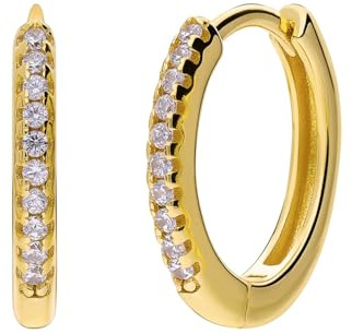 Lucardi - Damen Silberne, goldbeschichtete Ohrringe mit Zirkonia, 15 mm - Ohrringe - 925 Silber - Gelbgold legiert - Nickelfrei
