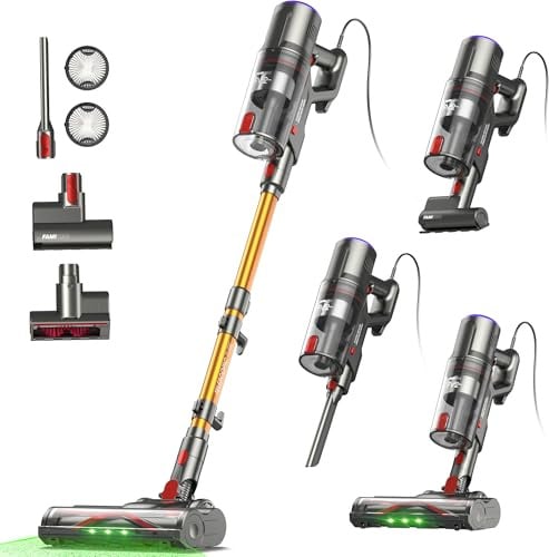 FAMIVAC FV2 Aspirapolvere con Filo, 65Kpa/600W Scopa Elettrica Potente con Spazzola per Materasso, 1,3KG Ultra-Leggero, Cavo 7M, 1,5L, Antigroviglio & Autoportante per Tappeti/Pavimenti/Peli Animali