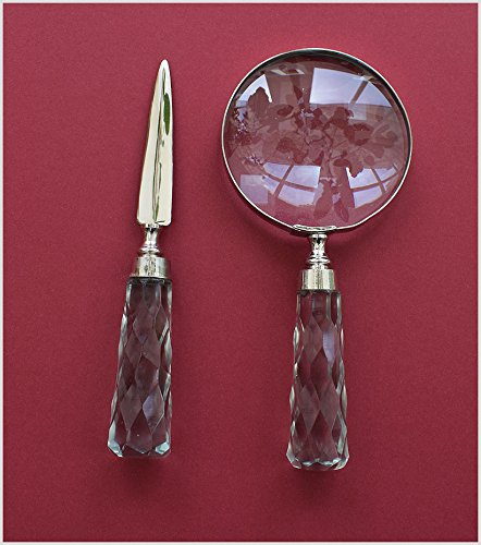 Große Glas Lupe Lesehilfe Vergrößerungsglas + Brieföffner Nickel Kristall Griff 2. Wahl. A493